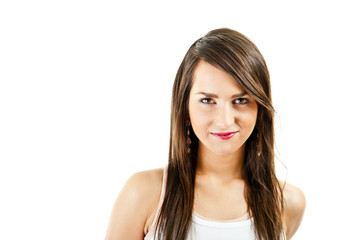 Woman with long hair on white background