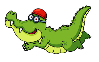 Fototapeta premium illustration of Cartoon crocodile swimming