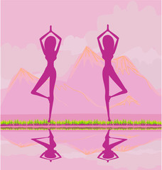 Obraz na płótnie Canvas women in a traditional yoga pose vector illustration