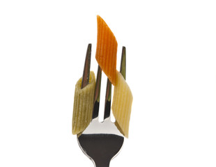 Cooked pasta on a fork isolated