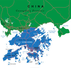 Naklejka premium Mapa Hongkongu