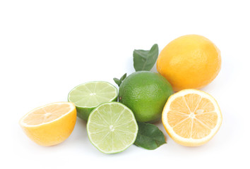 lemon and lime isolated on white background