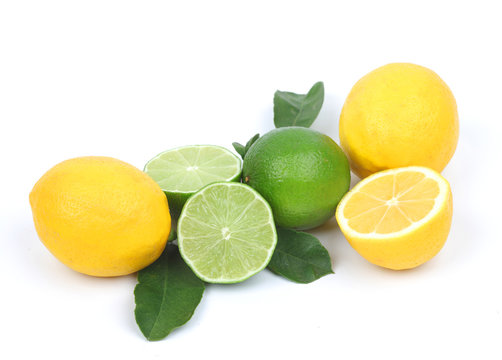 lemon and lime isolated on white background