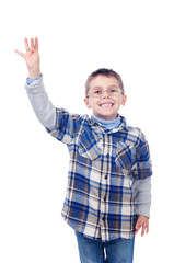 Boy showing four fingers