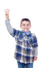 Boy showing three fingers