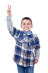 Boy showing two fingers