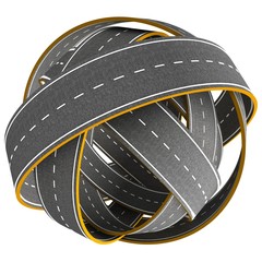  3D Tangle ball of road isolated