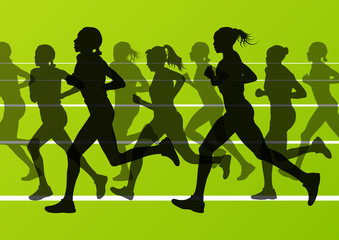 Marathon runners running silhouettes vector