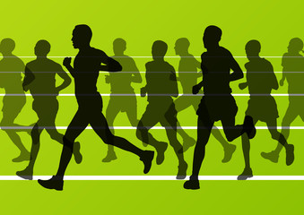 Marathon runners running silhouettes vector