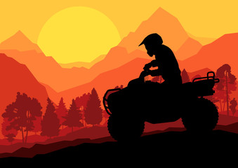 All terrain vehicle quad motorbike rider vector background