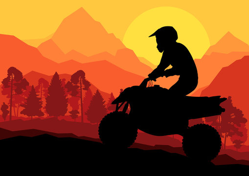 All terrain vehicle quad motorbike rider vector background