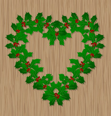 Holly berry Christmas vector symbol on wooden door