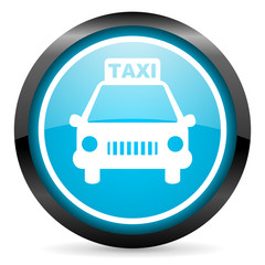 taxi blue glossy icon on white background