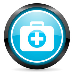 first aid kit blue glossy icon on white background