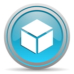 box blue glossy icon on white background
