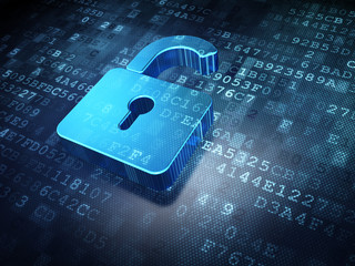 Security concept: blue opened padlock on digital background - 47834789