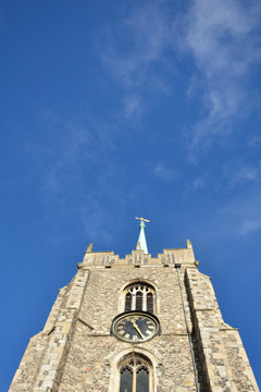Looking up at cathedral tower