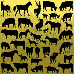 Big farm animals detailed silhouettes illustration vector