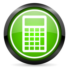 calculator green glossy icon on white background