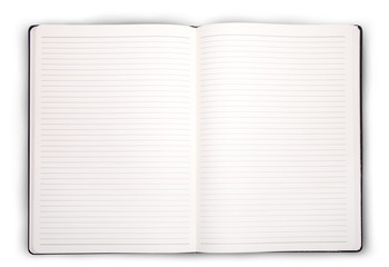 Open notebook with a pen