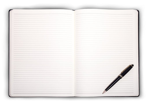 Open notebook with a pen