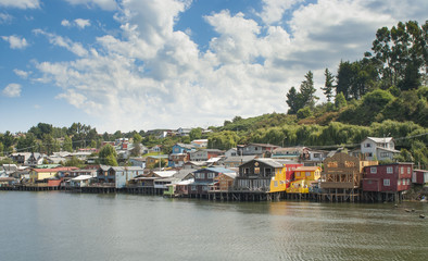 Stilts over the sea in the  Castro city, Chiloe Chile