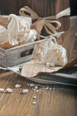 Closeup side view of meringues