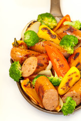 Grilled kielbasa and vegetables