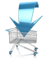  3D Shopping cart with arrow