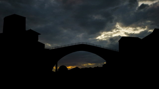 Bosnia and Herzegovina Mostar bridge cloudy colors