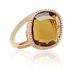 Luxury topaz ring surrounded by shiny diamonds
