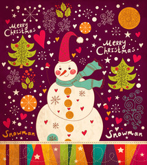 Christmas card with Snowman