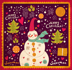 Christmas card with Snowman