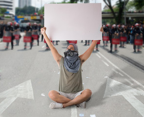 man in street protest