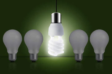 light bulb hanging from ceiling on green background