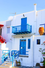 Nice view wooden frames Mykonos island Greece Cyclades