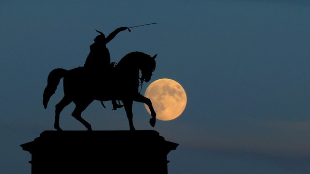 Croatia Zagreb Ban Jelacic east moonrise