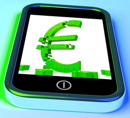 Euro Symbol On Smartphone Showing European Financial Investment
