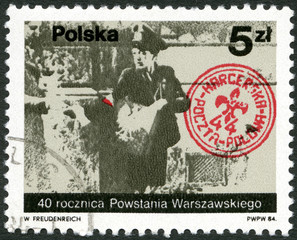 POLAND - 1984: scout taking mail, photo by Jerzy Tomaszewski - obrazy, fototapety, plakaty