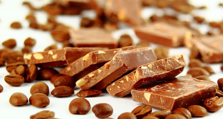 sweet chocolate candies and coffee beans