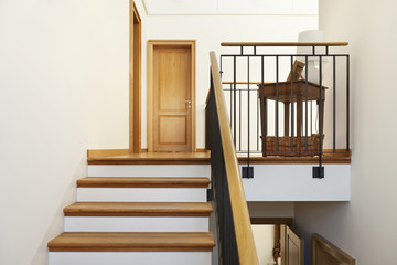 beautiful apartment, interior, wooden staircase