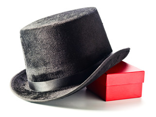 Black top hat and gift box