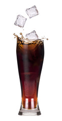 Fresh cola drink background with ice