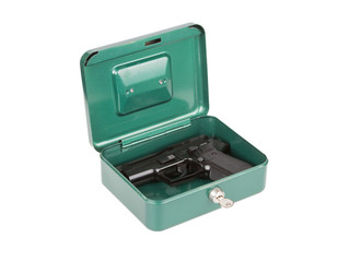 9mm pistol in a metal case
