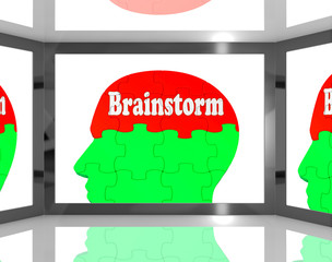 Brainstorm On Brain On Screen Showing Group Of Words