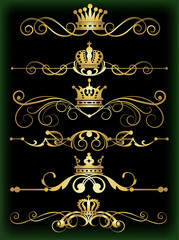 Vector set. Victorian Scrolls and crown.