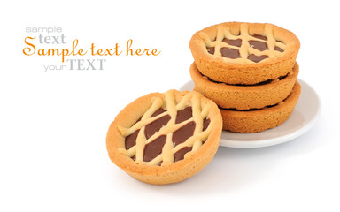 Chocolate pastry, italian homemade crostata on white background