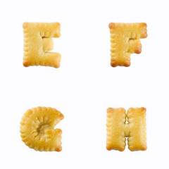 crackers in the form of the alphabet : E-F