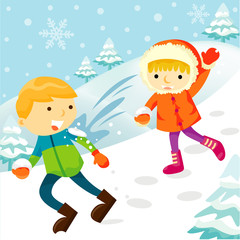 Naklejka premium kids playing with snow/winter scene