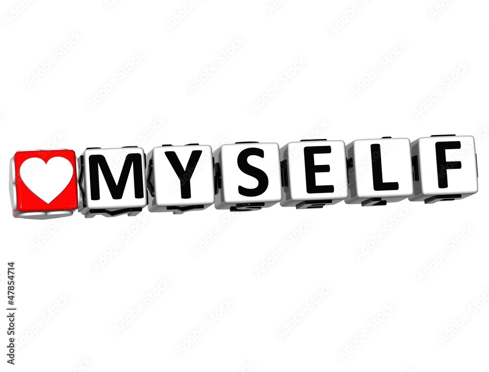 Poster 3d love myself button click here block text